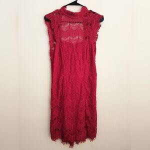 Free People Intimately Cherry Red Lace Openback Mini Dress Medium